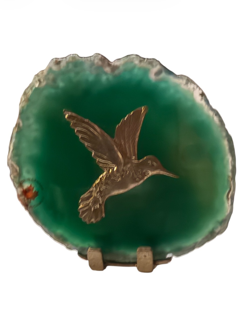 NWOT Green Agate Hummingbird Candle Holder